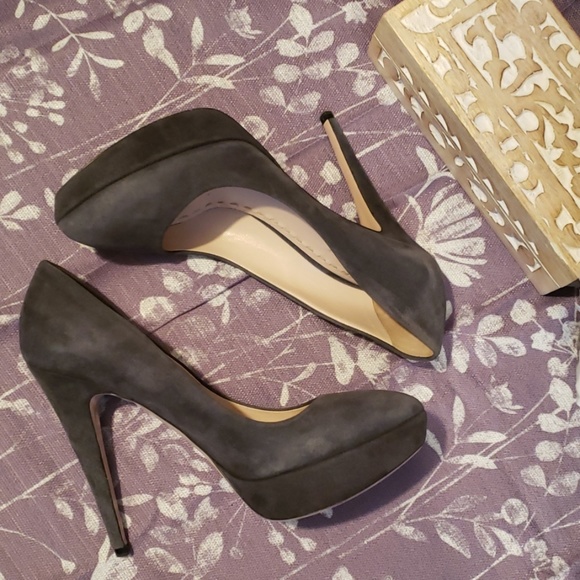 MIU MIU SLATE GRAY SUEDE PLATFORM HEELS SIZE 7.5 - Picture 3 of 8